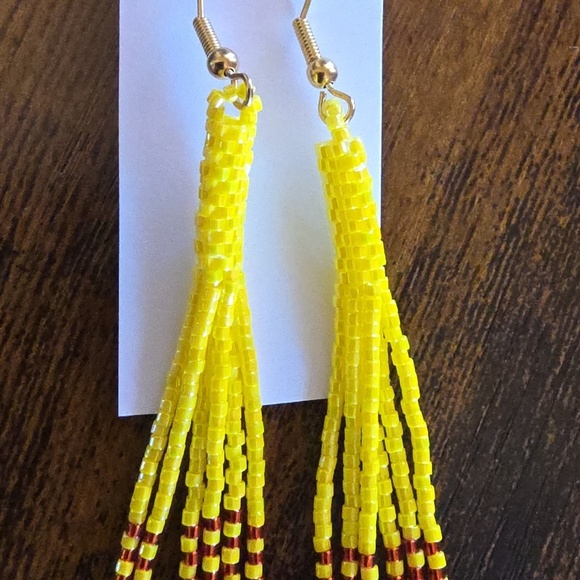 6 color long bohemian beaded tassel earrings handmade womens  Handmade Yellow Long Tassel Colorful Beaded Dangle Earrings